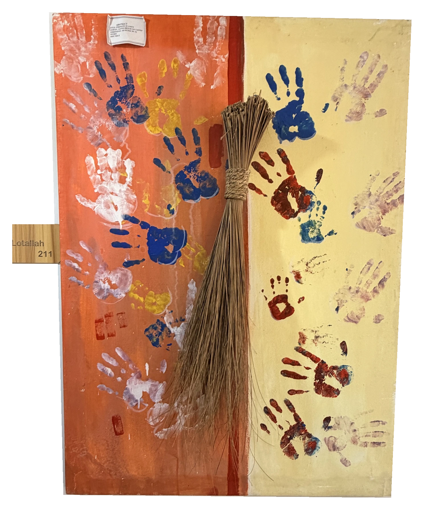Collection photograph: handprints on orange and yellow.