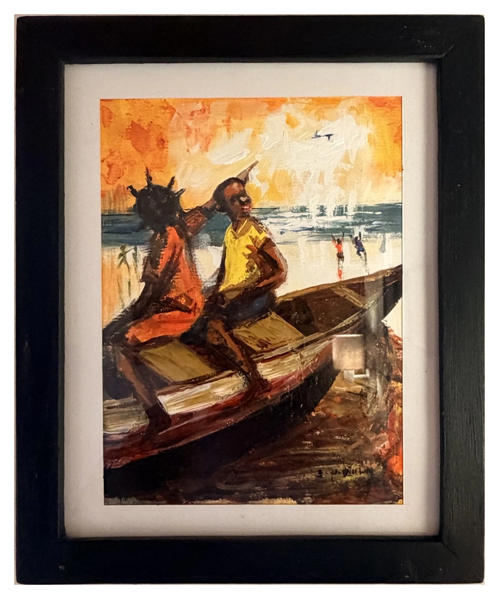 Collection photograph: figures beside a boat.