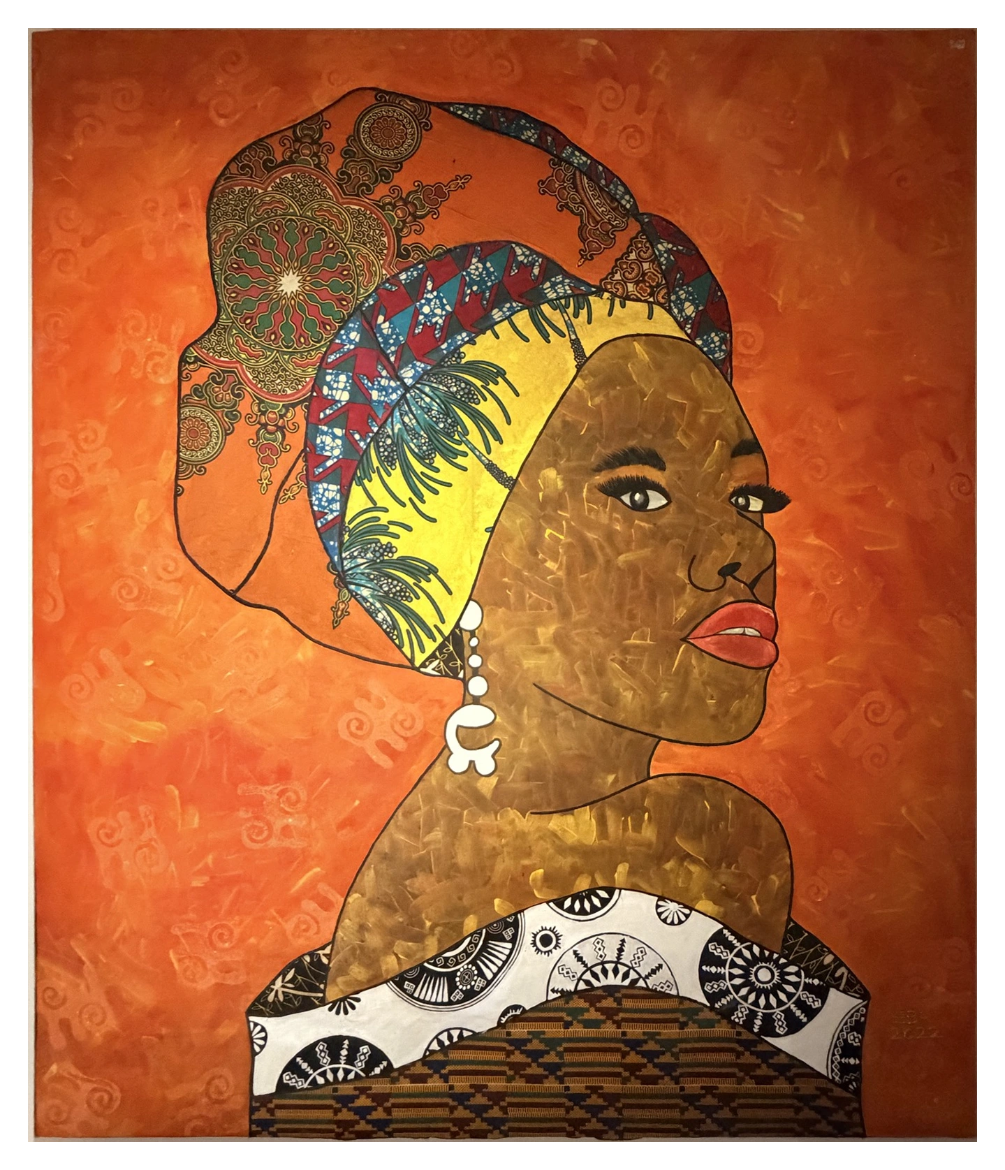 Collection photograph: portrait with a patterned headwrap.