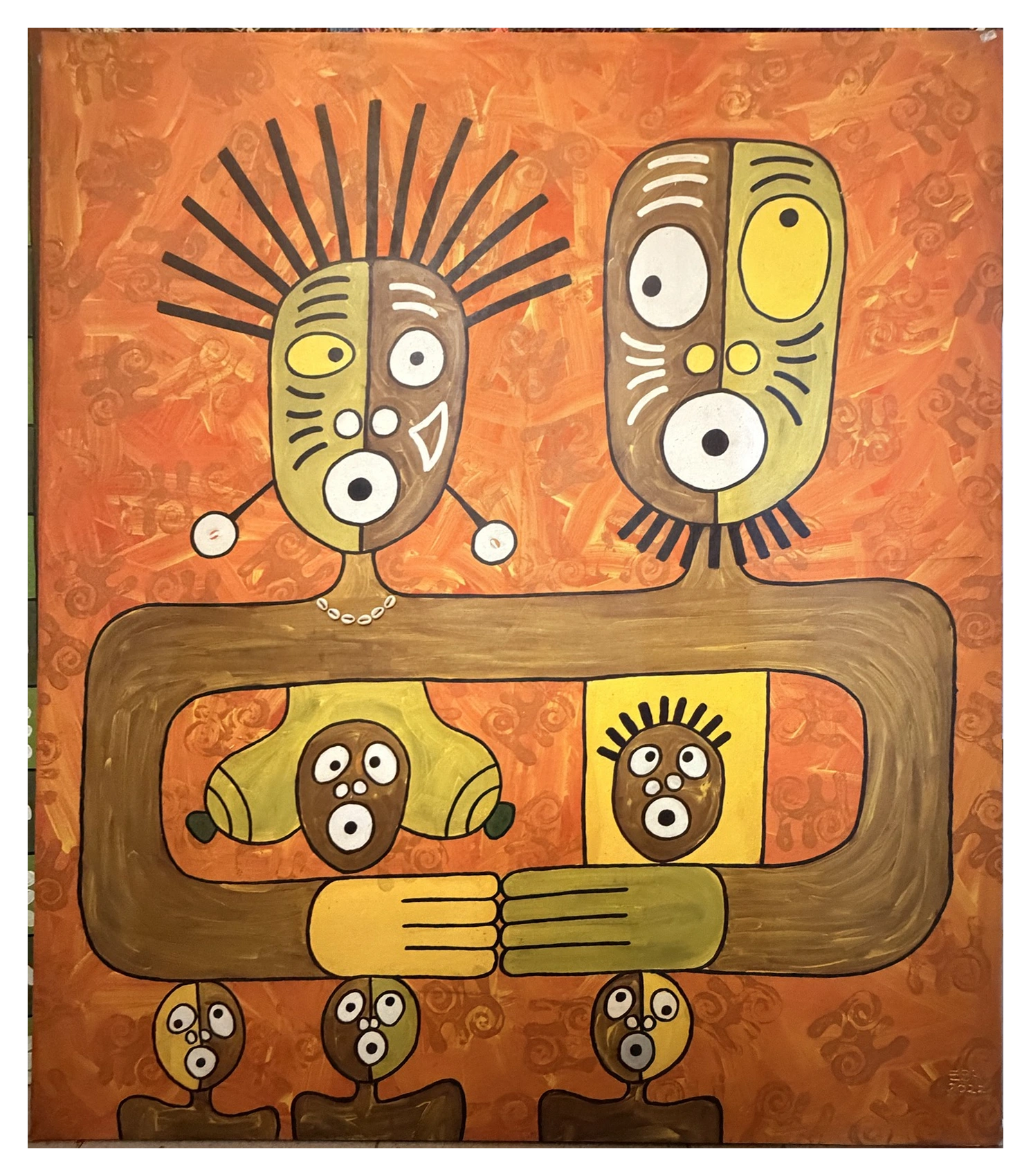 Collection photograph: faces on orange.