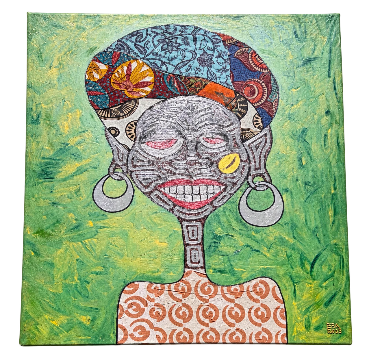 Collection photograph: patterned portrait on green.